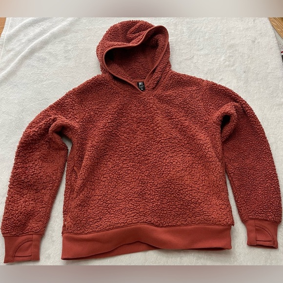 Athleta Other - Athleta Girl Sz Lg 12 Orange/rust So Snug Sherpa pull on sweater kangaroo pocket